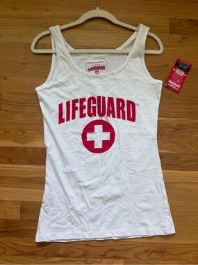 NWT Officially Licensed Lifeguard Women's White Tank Top with Red Logo